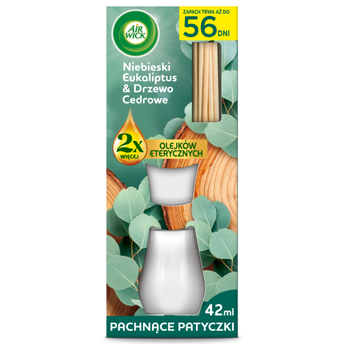 Przejdź do produktu AIR WICK Patyczki Zapachowe Niebieski Eukaliptus & Drzewo Cedrowe 42ml