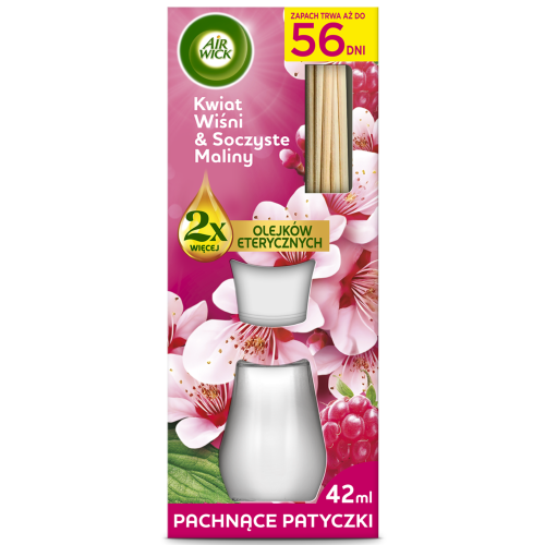 Przejdź do produktu AIR WICK Patyczki Zapachowe Kwiat Wiśni & Soczyste Maliny 42ml