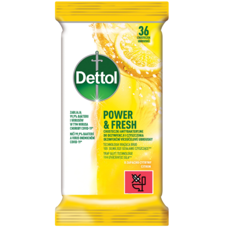 DETTOL Chusteczki Antybakteryjne i Drożdżakobójcze Cytryna 36 szt.