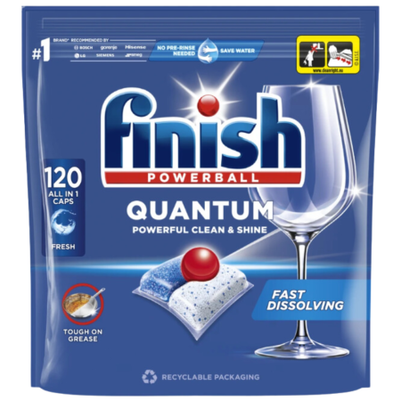 FINISH Kapsułki do zmywarki Quantum All-in-One 120 sztuk – lśniące naczyni