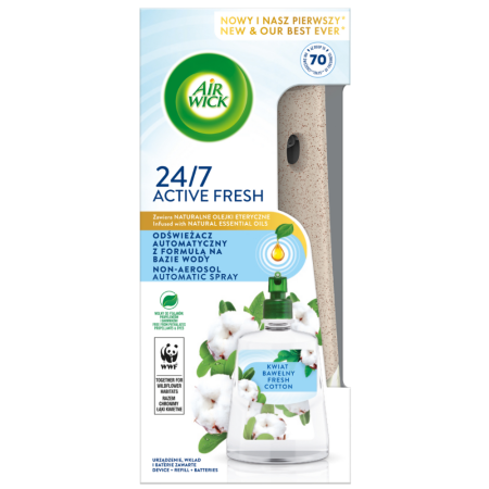 AIR WICK Active Fresh – automatyczny odświeżacz z wymiennym wkładem Kwiat Bawełny 228 ml