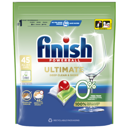 Przejdź do produktu FINISH Ultimate 0% kapsułki do zmywarki 45 sztuk – delikatna formuła