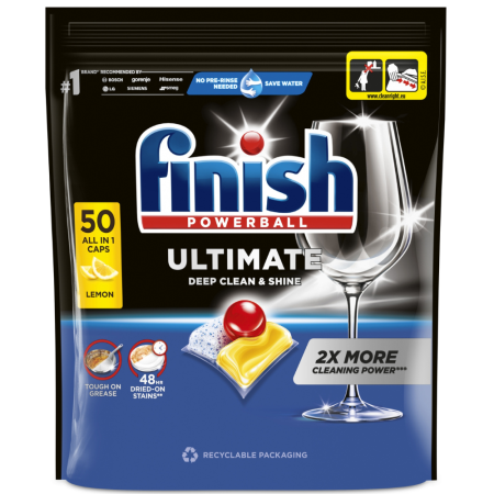FINISH Ultimate Lemon kapsułki do zmywarki 50 sztuk – cytrynowy blask