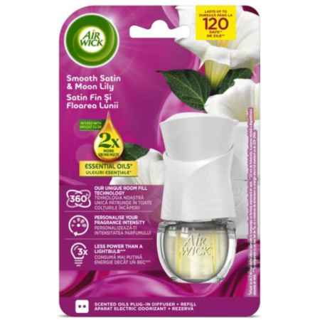 Air Wick Electric Smooth Satin &amp; Moon Lily 19ml - Komplet