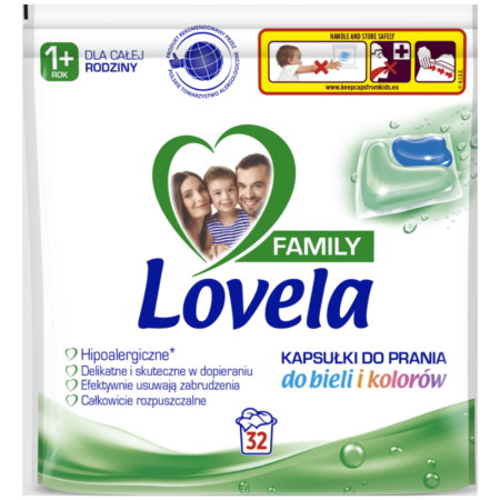 Lovela Family Uniwersalne kapsułki do prania biel/kolor 32 szt.