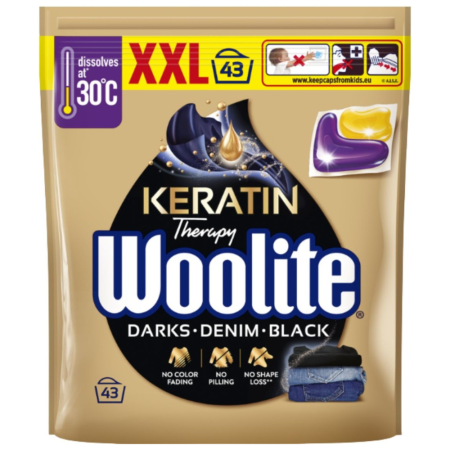 Woolite Keratin Therapy Kapsułki do prania czerń ciemne kolory jeans (43 szt.)