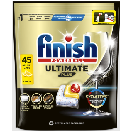 Finish Ultimate Plus Lemon Kapsułki do mycia naczyń w zmywarce 549 g (45 sztuk)