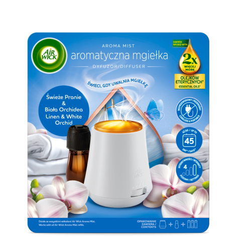 Przejdź do produktu Air Wick Aromatyczna Mgiełka Świeże Pranie & Biała Orchidea/ Linen & White Orchid 20 ml - Komplet