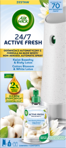 Przejdź do produktu Air Wick Active Fresh Odświeżacz automatyczny Kwiat Bawełny & Biały Lotos 228 ml - Komplet
