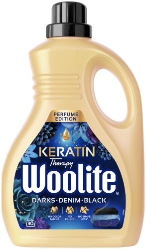 Przejdź do produktu Woolite Keratin Therapy Płyn do prania czerń ciemne kolory jeans 1,8L (30 prań) - Perfume Edition